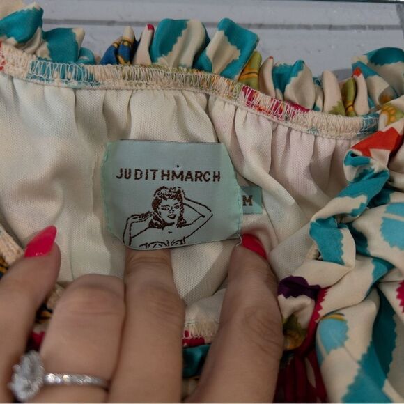 Judith March Cream Multicolored Bird Print Strapless‎ Dress Size Medium - Picture 7 of 7